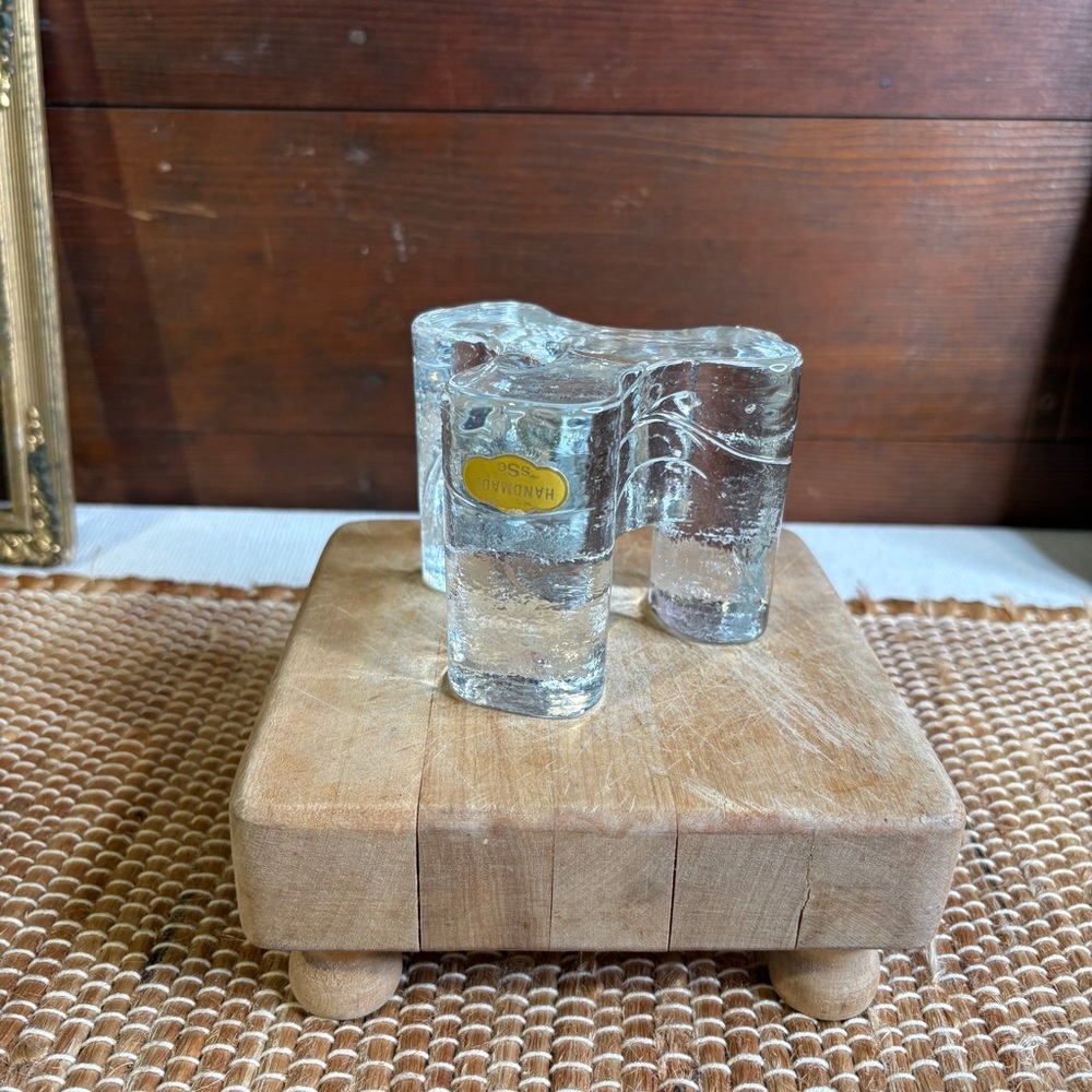 Vintage Handmade SSG Real Crystal Ice Glass Tripod Display Stand